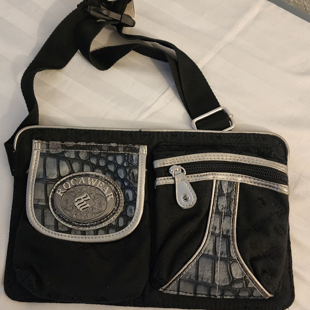Rocawear Black Crossbody Bag with Croc-Accent Trim